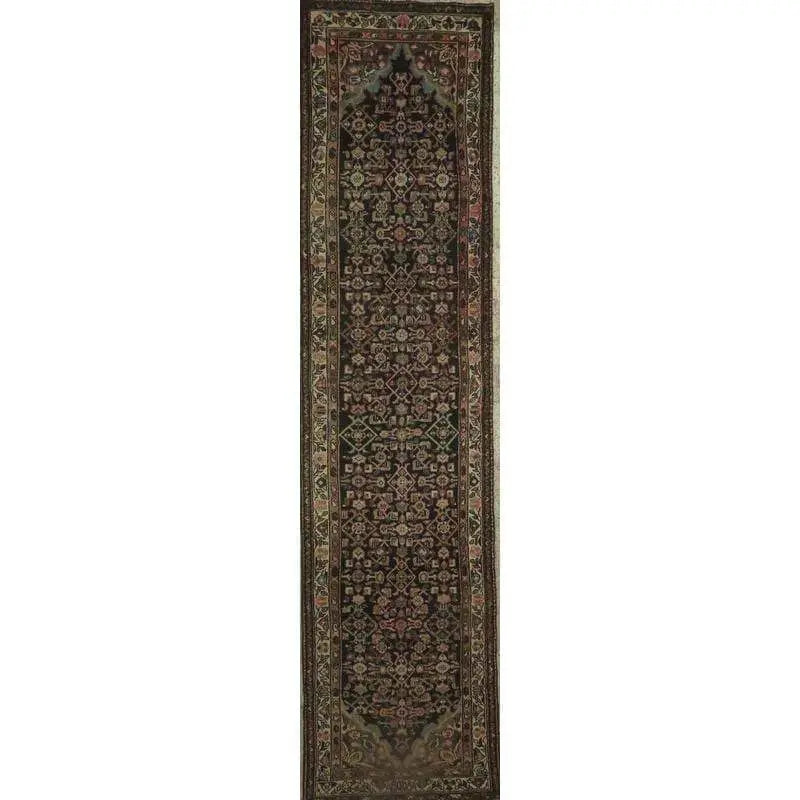 One Of The Kind Hand-Knotted Persian Wool Rug _ Luxurious Vintage Design, 10'5" x 2'6", Artisan Crafted